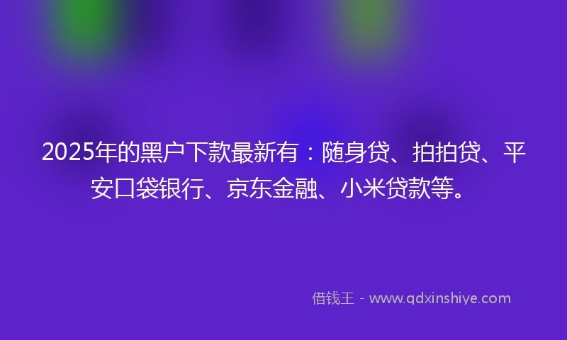 2025年的黑户下款最新有：随身贷、拍拍贷、平安口袋银行、京东金融、小米贷款等。