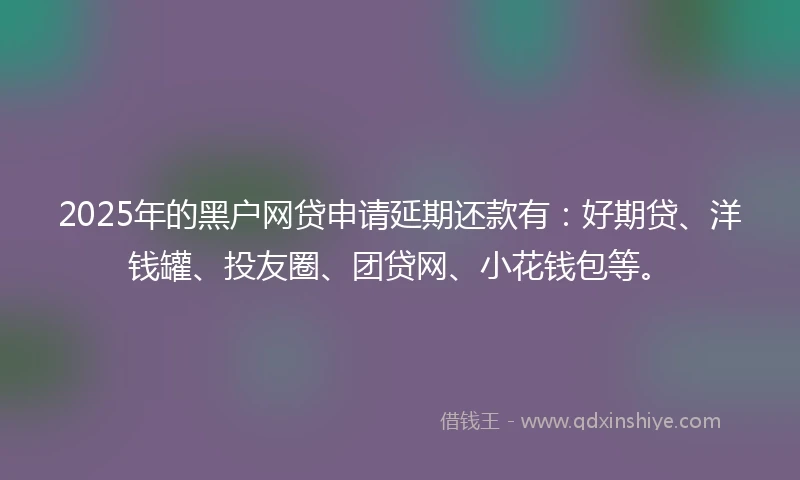 2025年的黑户网贷申请延期还款有：好期贷、洋钱罐、投友圈、团贷网、小花钱包等。