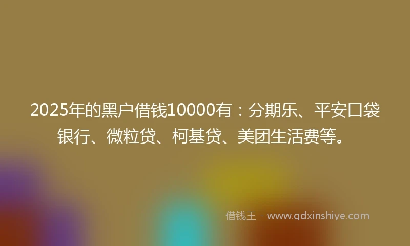 2025年的黑户借钱10000有：分期乐、平安口袋银行、微粒贷、柯基贷、美团生活费等。