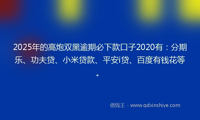 2025年的高炮双黑逾期必下款口子2020有：分期乐、功夫贷、小米贷款、平安i贷、百度有钱花等。