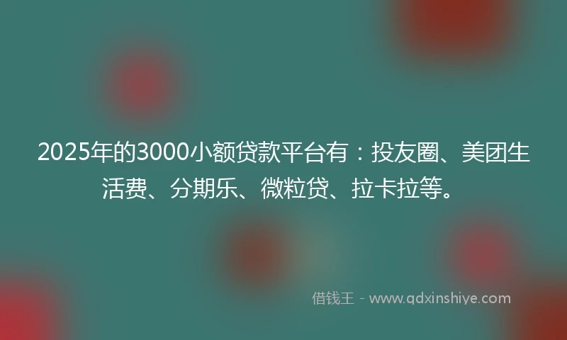 2025年的3000小额贷款平台有：投友圈、美团生活费、分期乐、微粒贷、拉卡拉等。