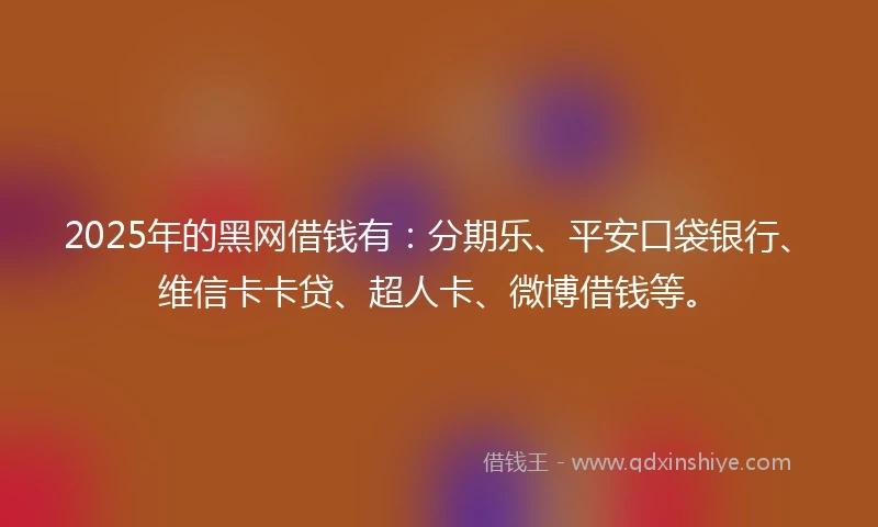 2025年的黑网借钱有：分期乐、平安口袋银行、维信卡卡贷、超人卡、微博借钱等。