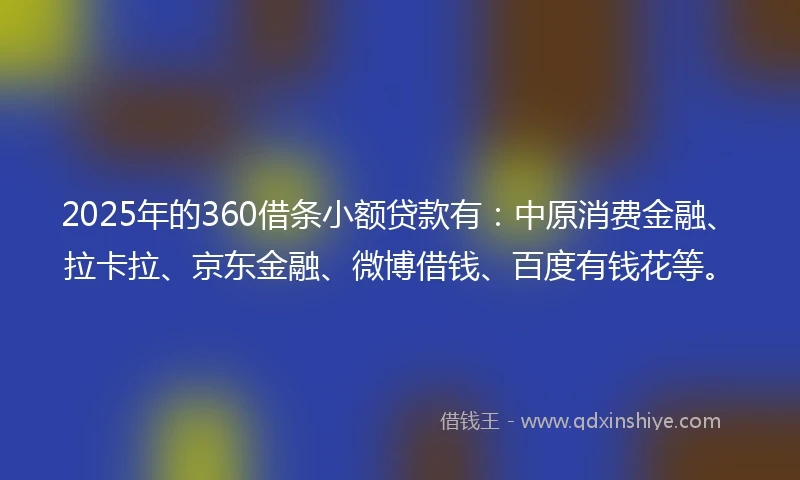 2025年的360借条小额贷款有：中原消费金融、拉卡拉、京东金融、微博借钱、百度有钱花等。