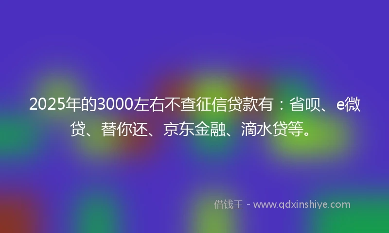2025年的3000左右不查征信贷款有：省呗、e微贷、替你还、京东金融、滴水贷等。