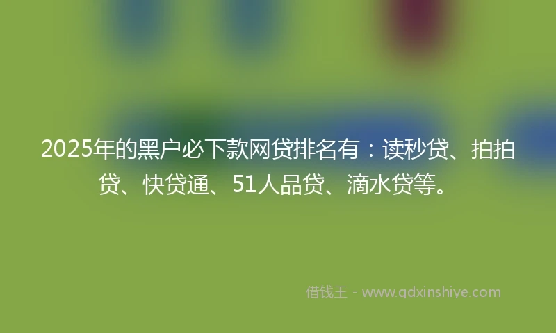 2025年的黑户必下款网贷排名有：读秒贷、拍拍贷、快贷通、51人品贷、滴水贷等。
