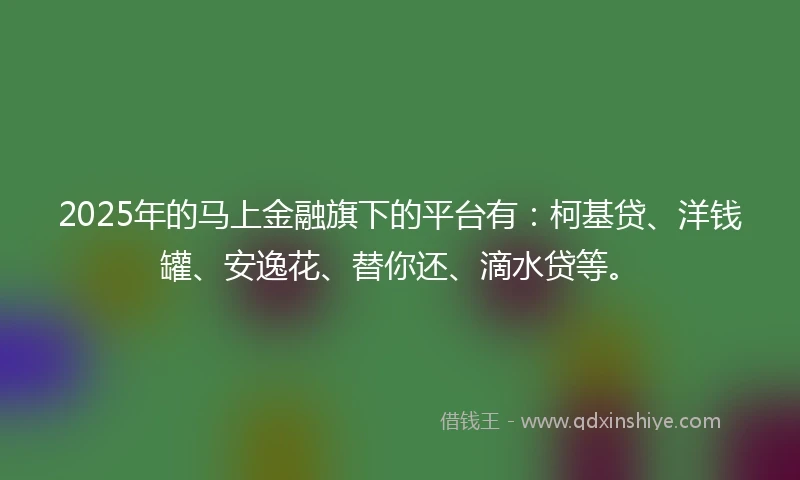 2025年的马上金融旗下的平台有：柯基贷、洋钱罐、安逸花、替你还、滴水贷等。