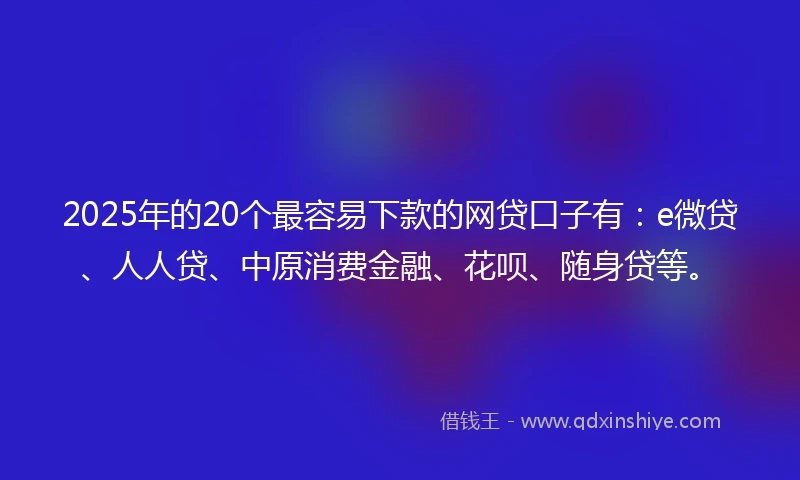2025年的20个最容易下款的网贷口子有：e微贷、人人贷、中原消费金融、花呗、随身贷等。