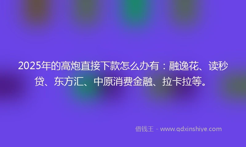 2025年的高炮直接下款怎么办有：融逸花、读秒贷、东方汇、中原消费金融、拉卡拉等。