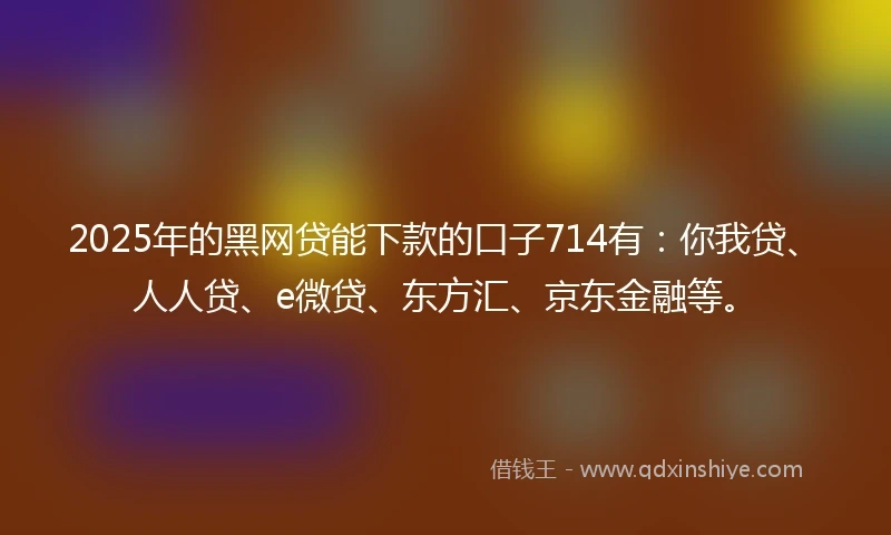 2025年的黑网贷能下款的口子714有：你我贷、人人贷、e微贷、东方汇、京东金融等。