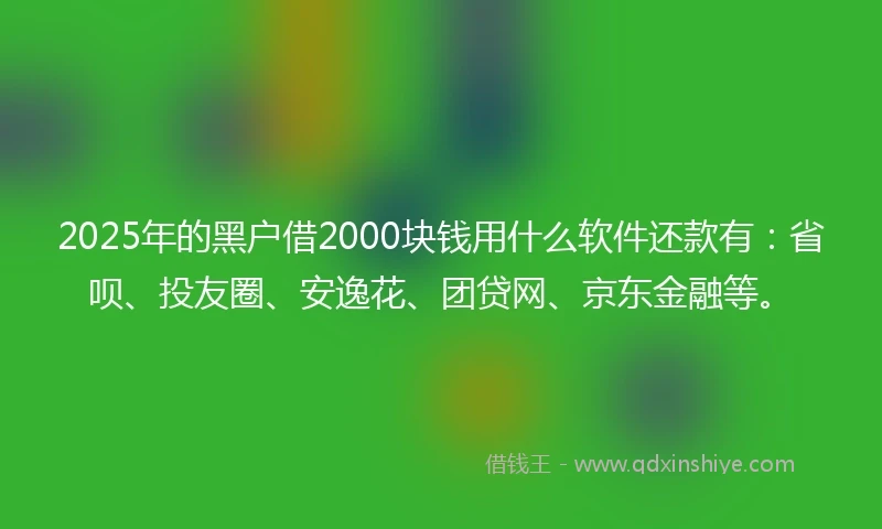 2025年的黑户借2000块钱用什么软件还款有：省呗、投友圈、安逸花、团贷网、京东金融等。