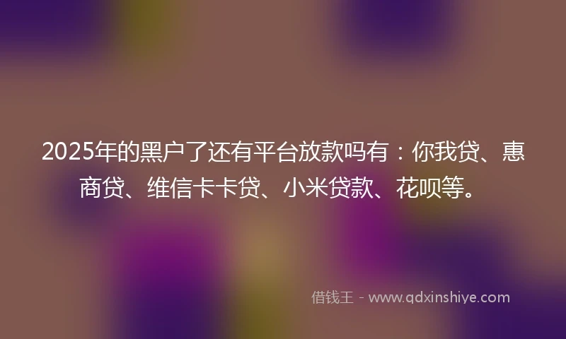 2025年的黑户了还有平台放款吗有：你我贷、惠商贷、维信卡卡贷、小米贷款、花呗等。