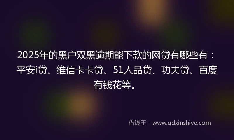 2025年的黑户双黑逾期能下款的网贷有哪些有：平安i贷、维信卡卡贷、51人品贷、功夫贷、百度有钱花等。