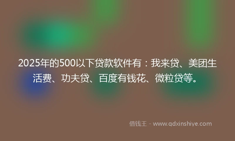 2025年的500以下贷款软件有：我来贷、美团生活费、功夫贷、百度有钱花、微粒贷等。