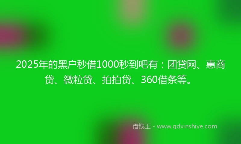 2025年的黑户秒借1000秒到吧有：团贷网、惠商贷、微粒贷、拍拍贷、360借条等。