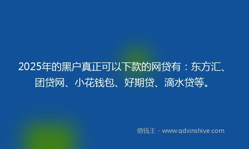 2025年的黑户真正可以下款的网贷有：东方汇、团贷网、小花钱包、好期贷、滴水贷等。