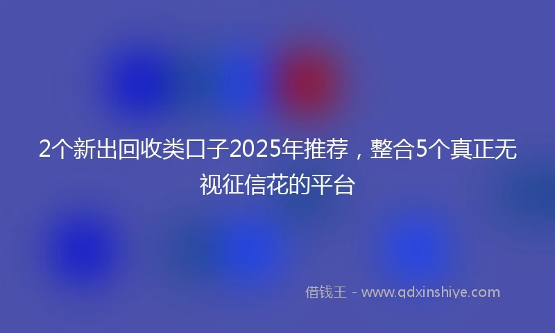 2个新出回收类口子2025年推荐，整合5个真正无视征信花的平台
