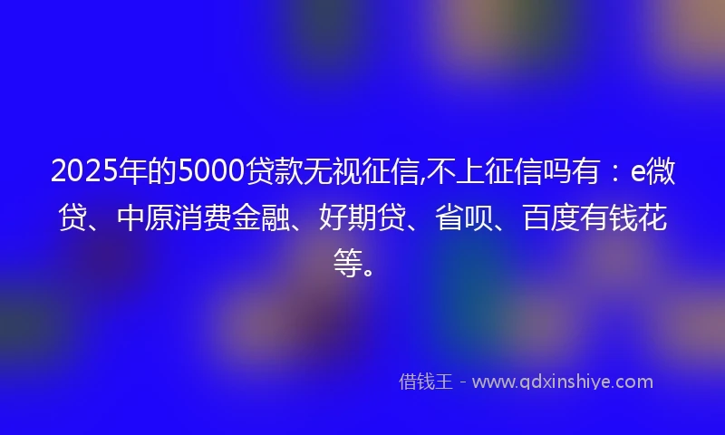2025年的5000贷款无视征信,不上征信吗有：e微贷、中原消费金融、好期贷、省呗、百度有钱花等。