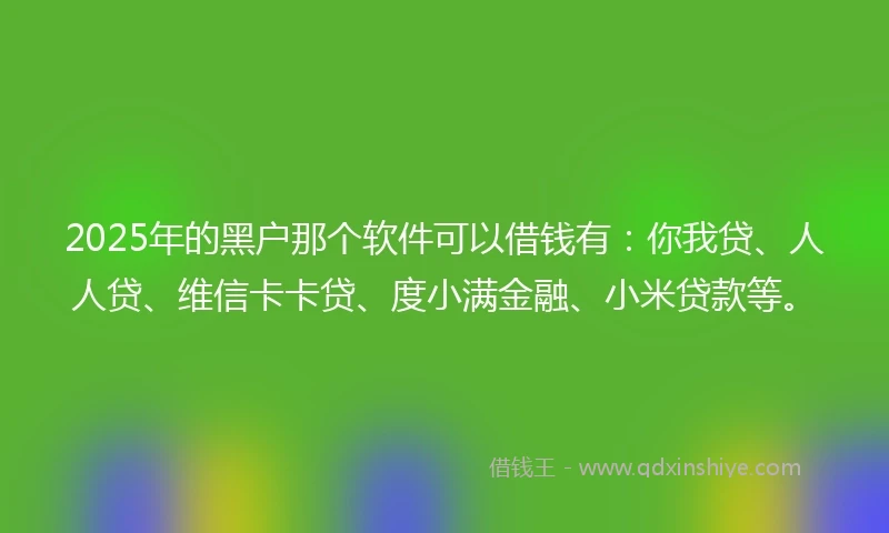 2025年的黑户那个软件可以借钱有：你我贷、人人贷、维信卡卡贷、度小满金融、小米贷款等。