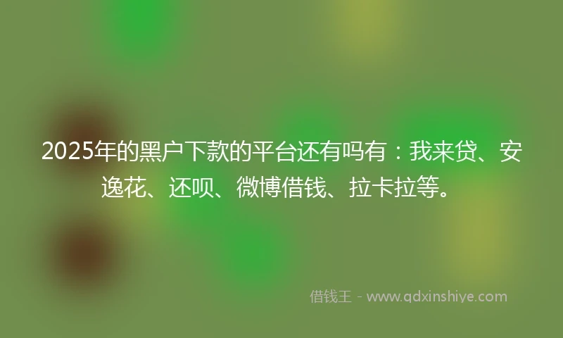 2025年的黑户下款的平台还有吗有：我来贷、安逸花、还呗、微博借钱、拉卡拉等。