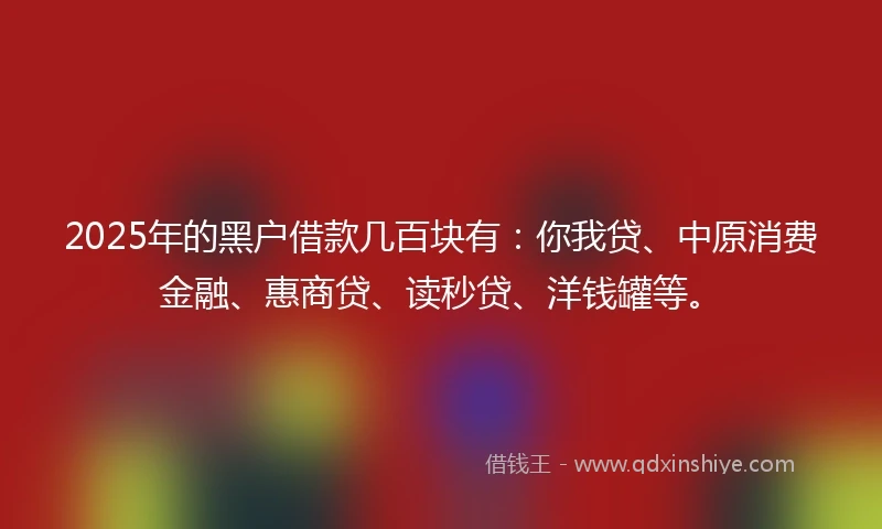 2025年的黑户借款几百块有：你我贷、中原消费金融、惠商贷、读秒贷、洋钱罐等。