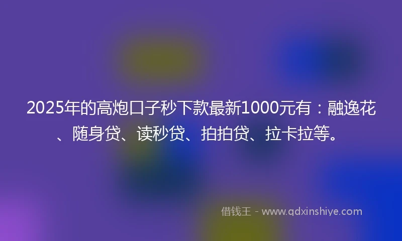 2025年的高炮口子秒下款最新1000元有：融逸花、随身贷、读秒贷、拍拍贷、拉卡拉等。