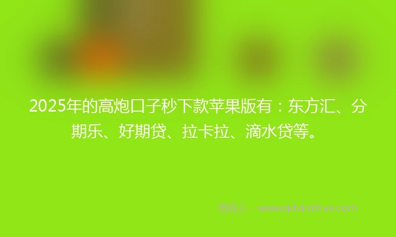 2025年的高炮口子秒下款苹果版有：东方汇、分期乐、好期贷、拉卡拉、滴水贷等。