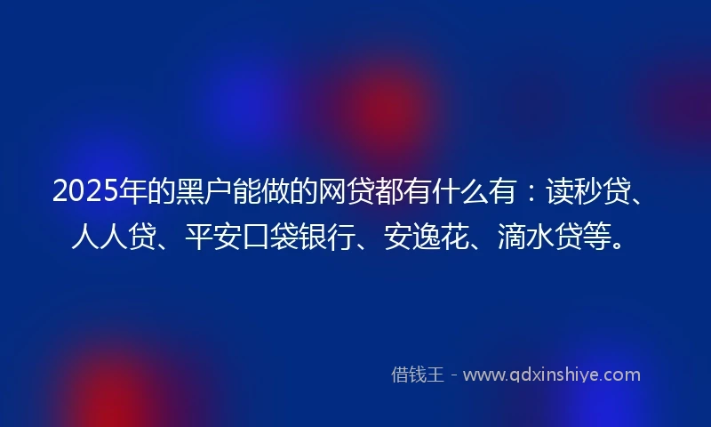 2025年的黑户能做的网贷都有什么有：读秒贷、人人贷、平安口袋银行、安逸花、滴水贷等。