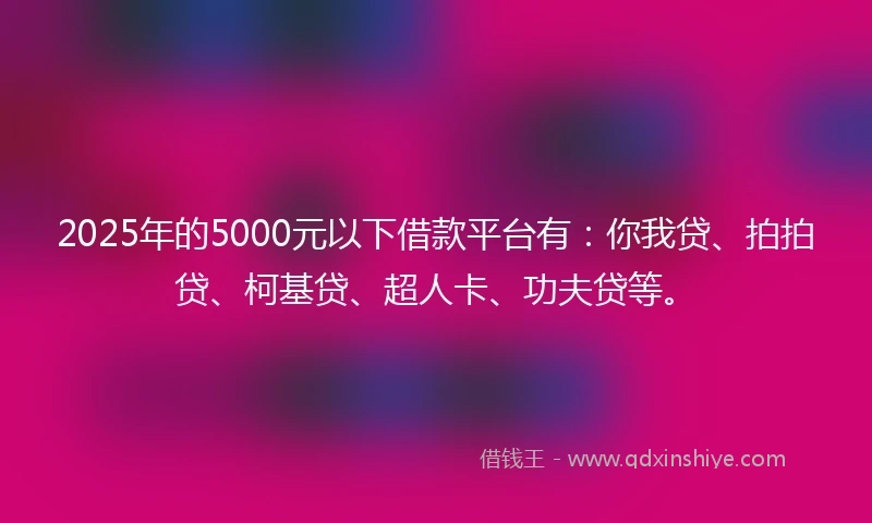 2025年的5000元以下借款平台有：你我贷、拍拍贷、柯基贷、超人卡、功夫贷等。