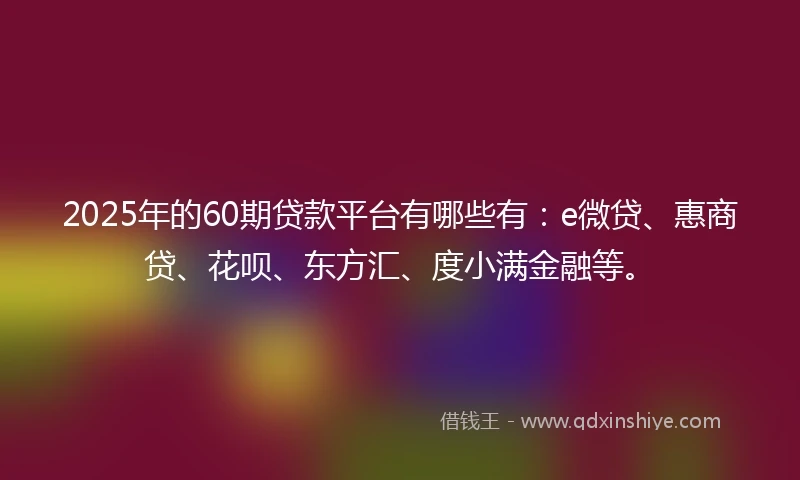 2025年的60期贷款平台有哪些有：e微贷、惠商贷、花呗、东方汇、度小满金融等。