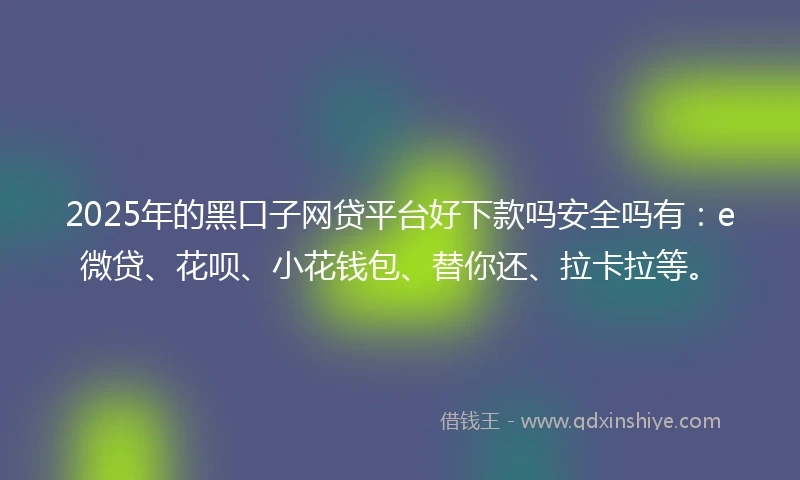 2025年的黑口子网贷平台好下款吗安全吗有：e微贷、花呗、小花钱包、替你还、拉卡拉等。