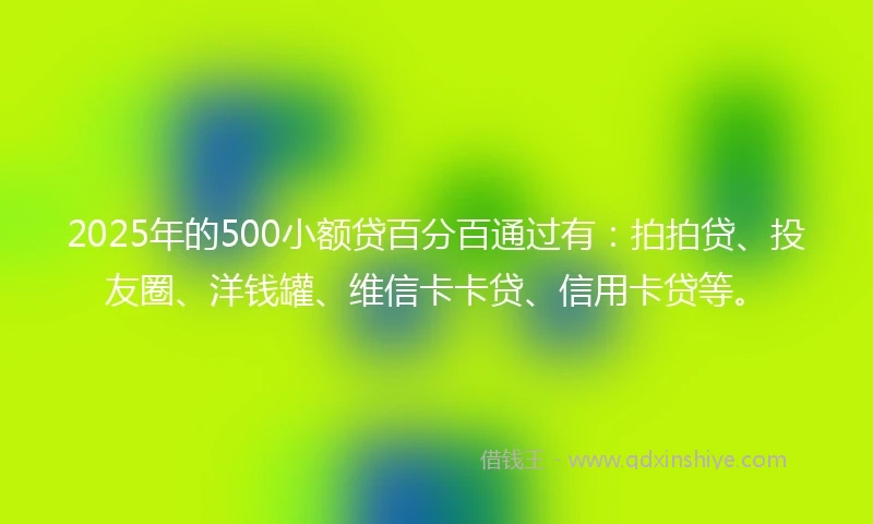2025年的500小额贷百分百通过有：拍拍贷、投友圈、洋钱罐、维信卡卡贷、信用卡贷等。