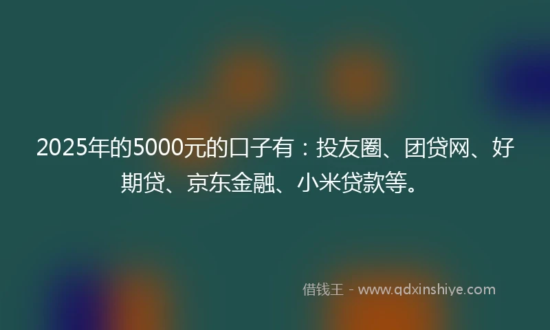 2025年的5000元的口子有：投友圈、团贷网、好期贷、京东金融、小米贷款等。