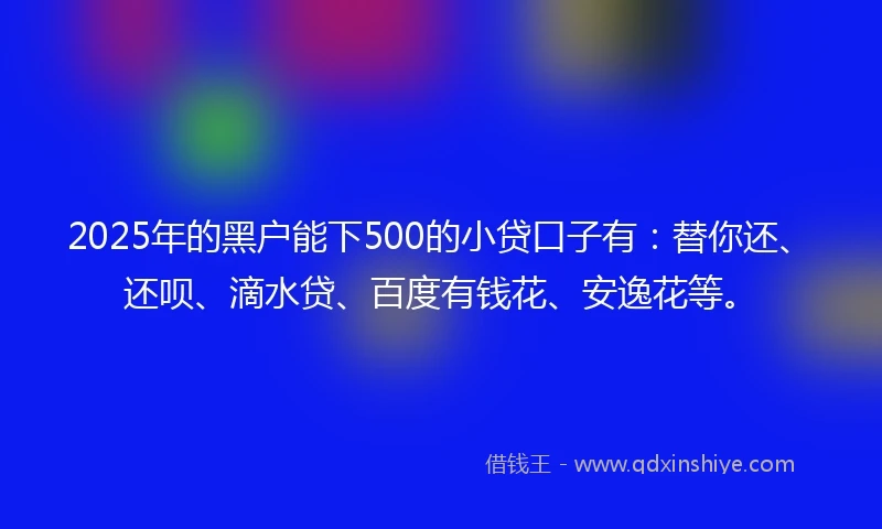 2025年的黑户能下500的小贷口子有：替你还、还呗、滴水贷、百度有钱花、安逸花等。