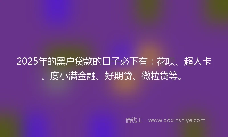 2025年的黑户贷款的口子必下有：花呗、超人卡、度小满金融、好期贷、微粒贷等。