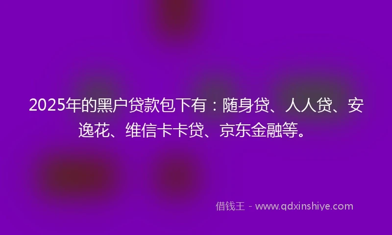 2025年的黑户贷款包下有：随身贷、人人贷、安逸花、维信卡卡贷、京东金融等。