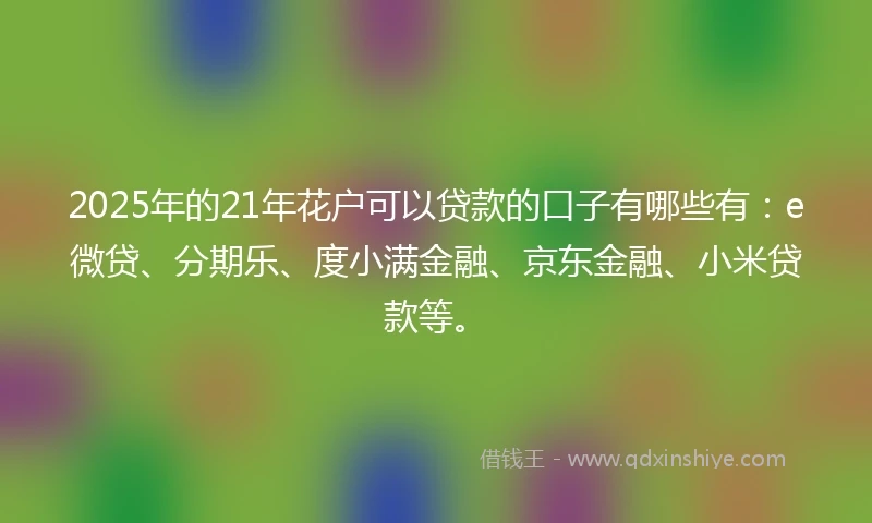 2025年的21年花户可以贷款的口子有哪些有：e微贷、分期乐、度小满金融、京东金融、小米贷款等。