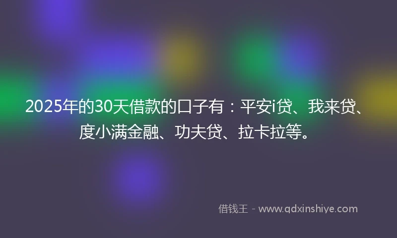 2025年的30天借款的口子有：平安i贷、我来贷、度小满金融、功夫贷、拉卡拉等。