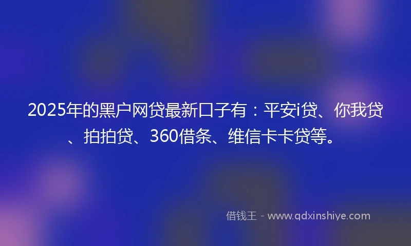 2025年的黑户网贷最新口子有：平安i贷、你我贷、拍拍贷、360借条、维信卡卡贷等。
