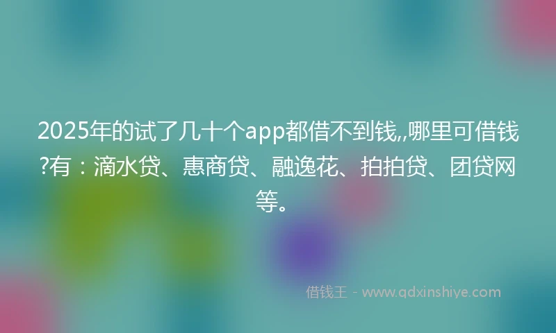 2025年的试了几十个app都借不到钱,,哪里可借钱?有：滴水贷、惠商贷、融逸花、拍拍贷、团贷网等。