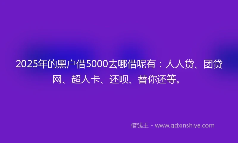 2025年的黑户借5000去哪借呢有：人人贷、团贷网、超人卡、还呗、替你还等。