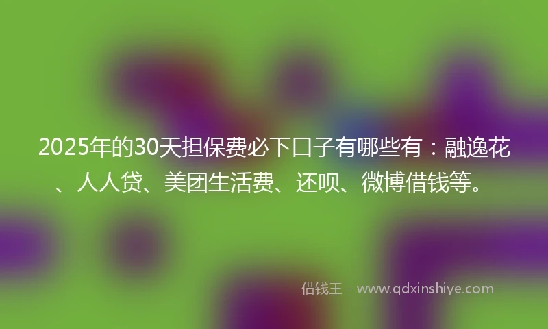 2025年的30天担保费必下口子有哪些有：融逸花、人人贷、美团生活费、还呗、微博借钱等。