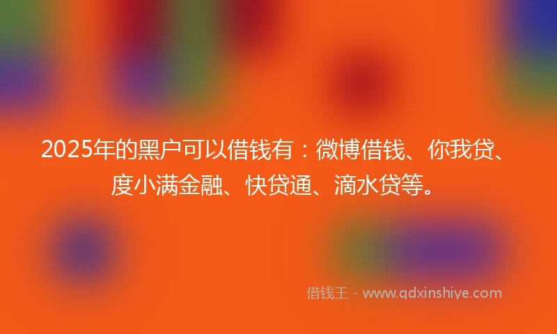 2025年的黑户可以借钱有：微博借钱、你我贷、度小满金融、快贷通、滴水贷等。