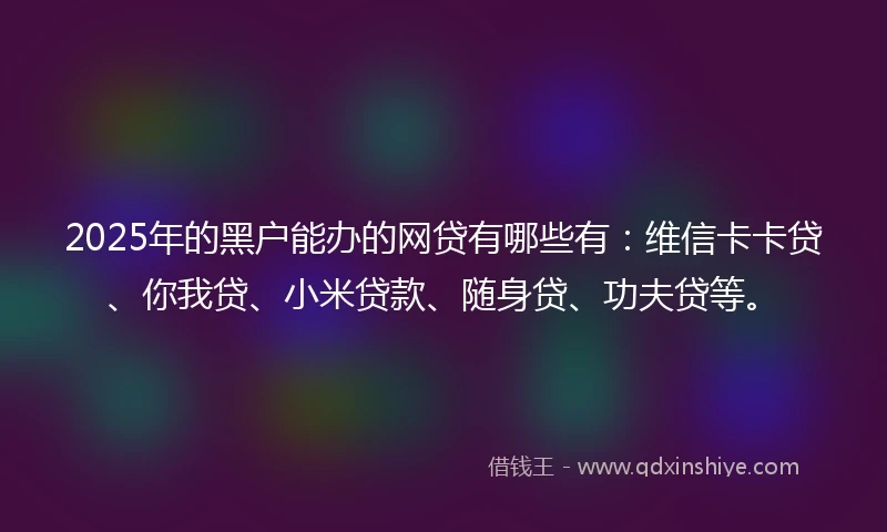 2025年的黑户能办的网贷有哪些有：维信卡卡贷、你我贷、小米贷款、随身贷、功夫贷等。