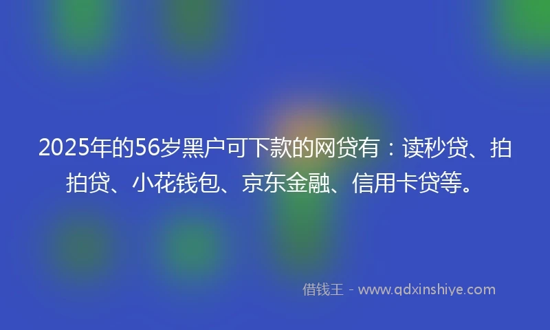 2025年的56岁黑户可下款的网贷有：读秒贷、拍拍贷、小花钱包、京东金融、信用卡贷等。
