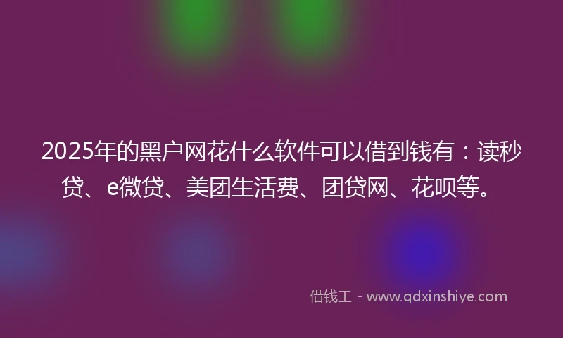 2025年的黑户网花什么软件可以借到钱有：读秒贷、e微贷、美团生活费、团贷网、花呗等。