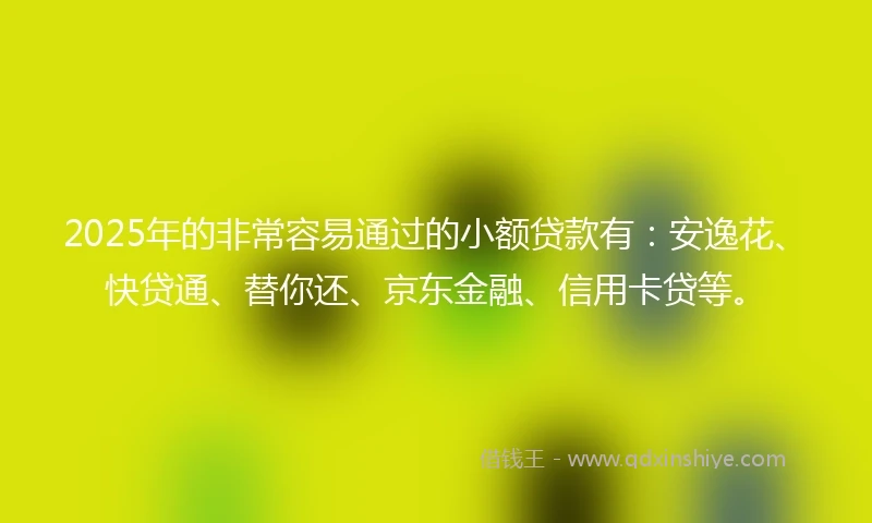 2025年的非常容易通过的小额贷款有：安逸花、快贷通、替你还、京东金融、信用卡贷等。