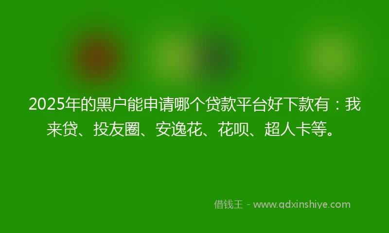 2025年的黑户能申请哪个贷款平台好下款有：我来贷、投友圈、安逸花、花呗、超人卡等。