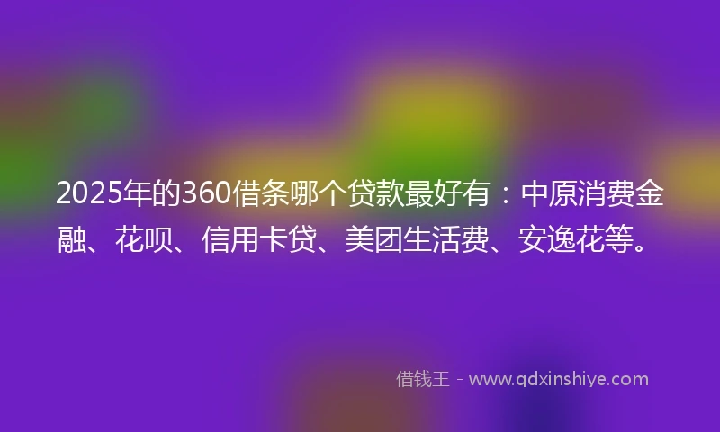 2025年的360借条哪个贷款最好有：中原消费金融、花呗、信用卡贷、美团生活费、安逸花等。