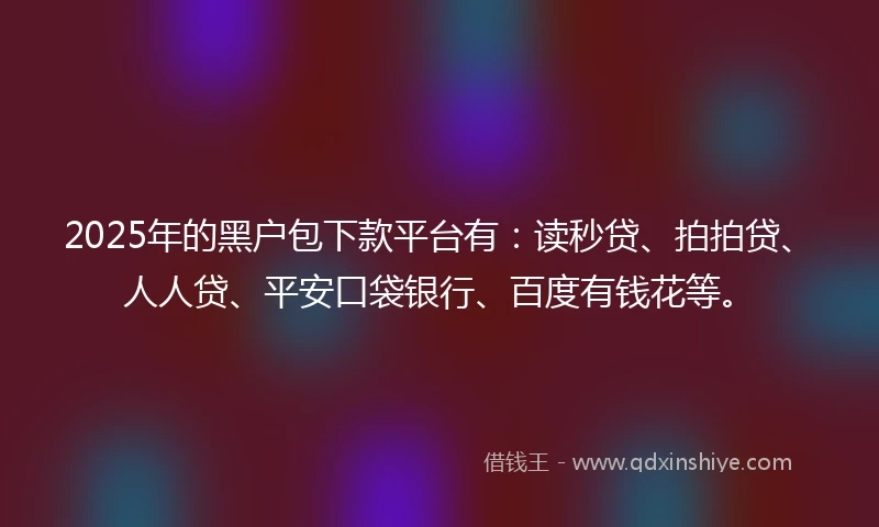 2025年的黑户包下款平台有：读秒贷、拍拍贷、人人贷、平安口袋银行、百度有钱花等。