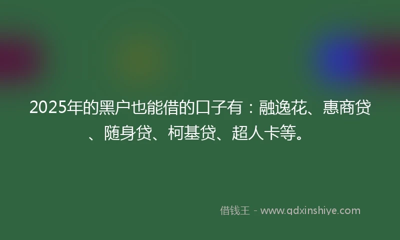 2025年的黑户也能借的口子有：融逸花、惠商贷、随身贷、柯基贷、超人卡等。